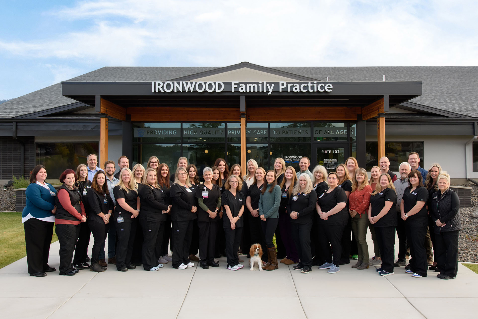 full group of Ironwood Family Practice employees in front of office building